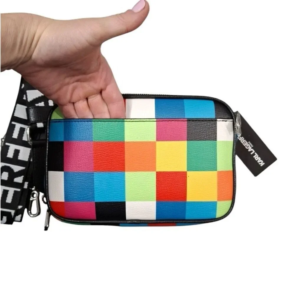 NWT Rare KARL LAGERFELD Cat Maybelle Camera Multi Color Crossbody Bag Gift  Box